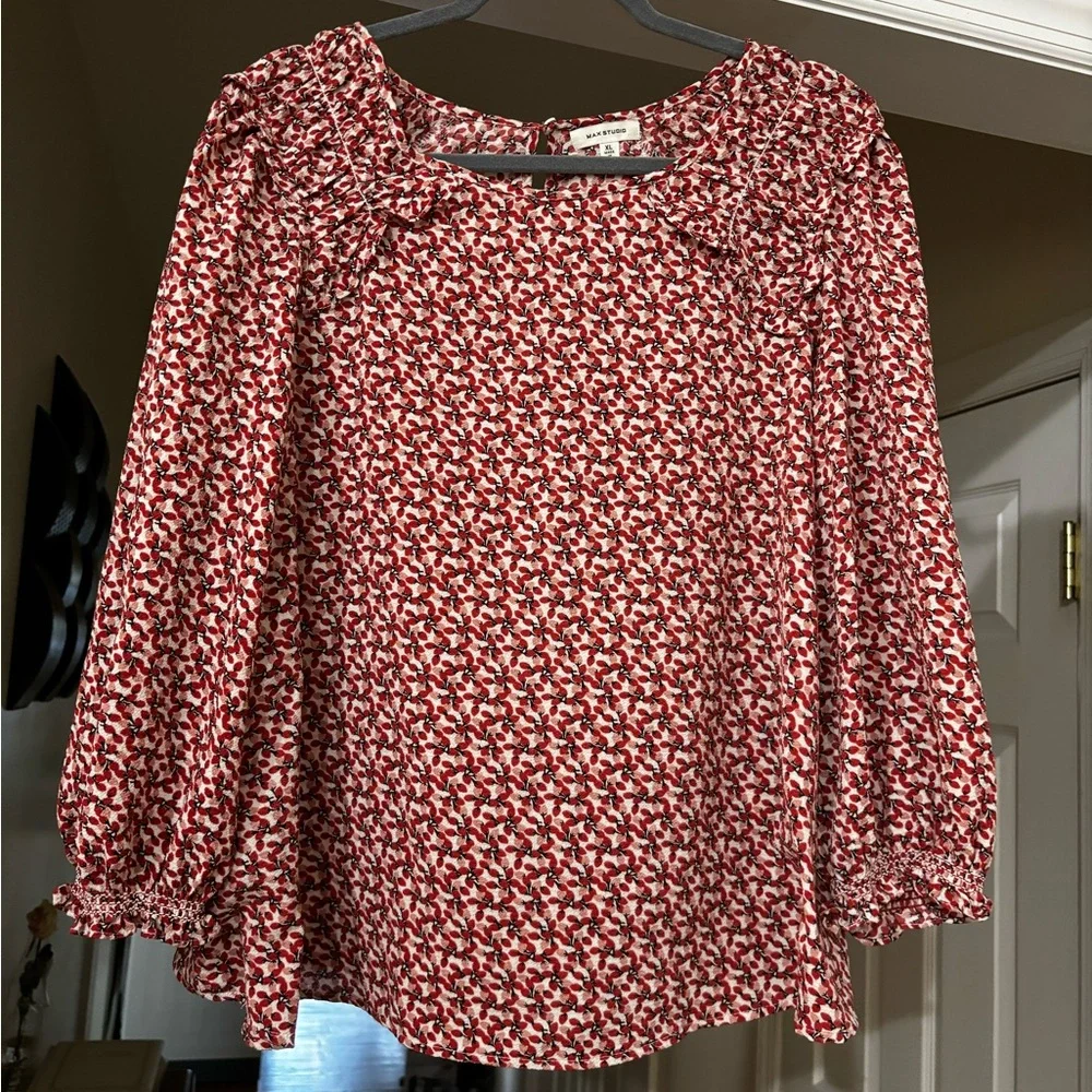 Max Studio Red Strawberry Blouse - Picture 1 of 5